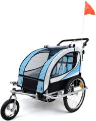 Remorcă pentru biciclete cu 2 locuri cu amortizor + JOGGER albastru
