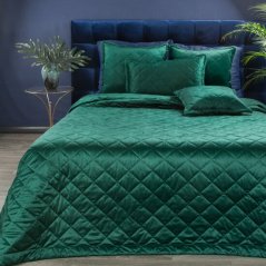 Покривка за легло от лъскаво кадифе в тъмнозелен цвят