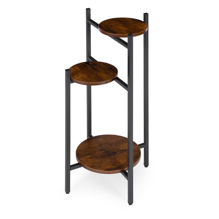 Stojan na květiny Loft - třípatrová police s kulatými dřevěnými policemi