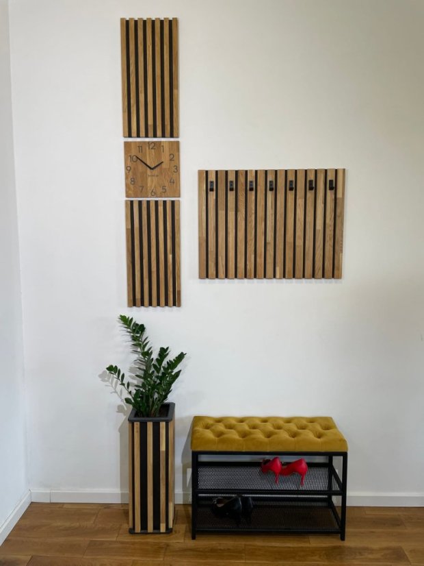 Eichenholz-Lattenuhr 155 x 30 cm