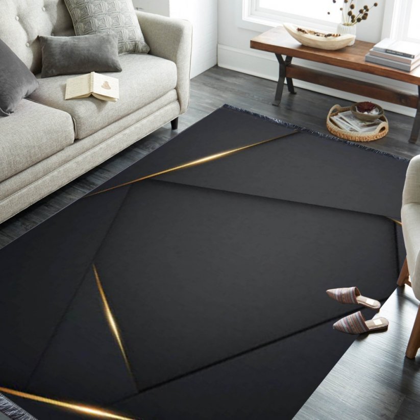 Moderni crni tepih s apstraktnim uzorkom