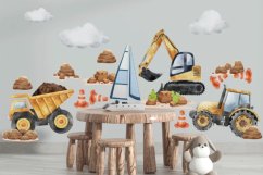 Sada samolepek na zeď pro chlapce - vozidla a stavební stroje