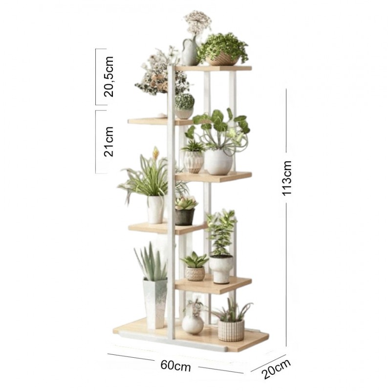 Stojan na kvety v bielej farbe so svetlými policami