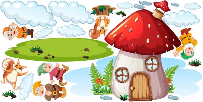 Nálepka na stenu pre deti krajina trpaslíkov 