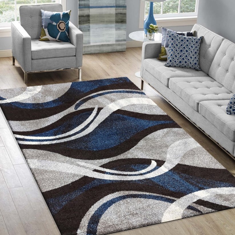 Moderní vzorovaný koberec do obývacího pokoje modré barvy - Rozměr koberce: Šířka: 160 cm | Délka: 220 cm