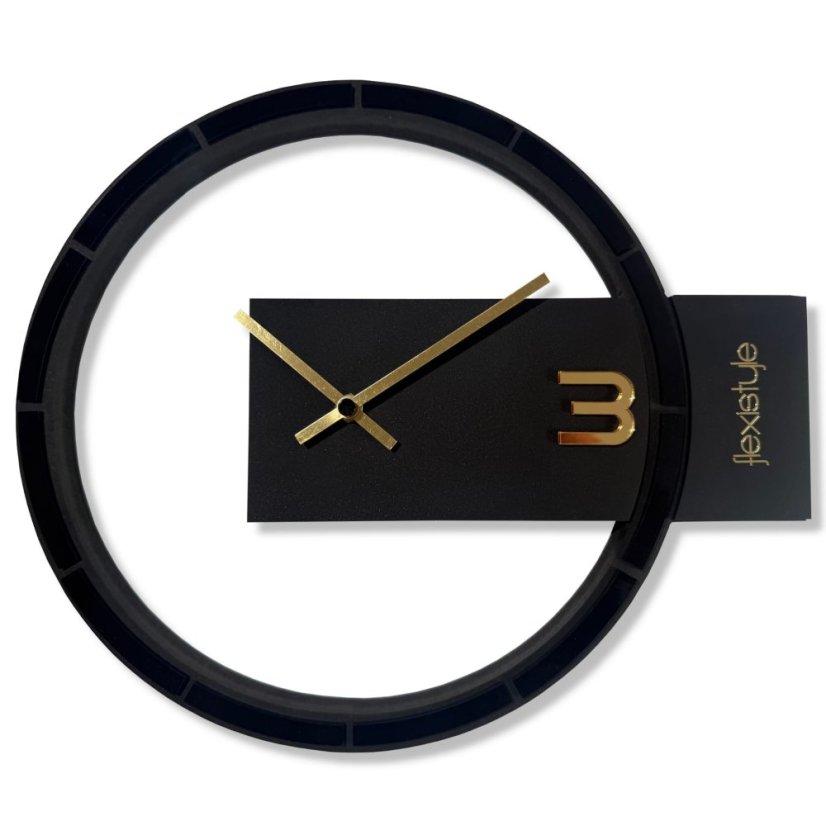 BLACK & GOLD ASYMMETRY, dizajnerski zidni sat od 30 cm