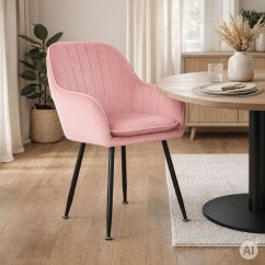 2 oblazinjeni jedilni stoli z nasloni za roke – roza velur