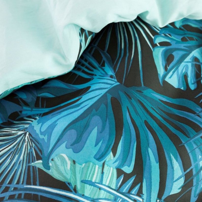 Lenjerie de pat din satin cu un motiv exotic albastru