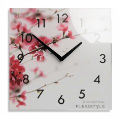 Okrasna steklena ura z motivom cvetočih češenj , 30 cm