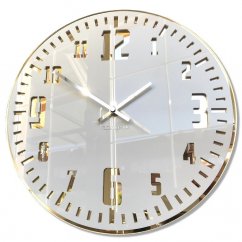 Biele nástenné hodiny v retro štýle so zlatým ciferníkom