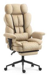 HC-1037 ergonomikus irodai fotel lábtartóval – bézs szövet
