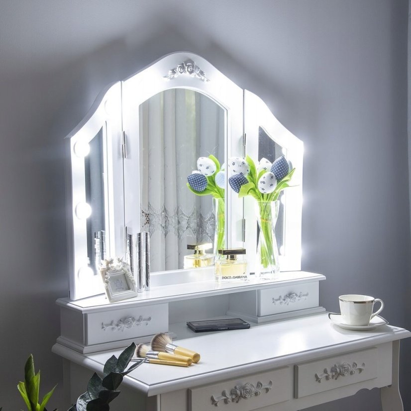 Moderný toaletný stolík s LED osvetlením v bielej farbe