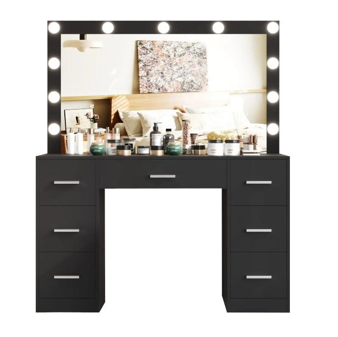 Velký toaletní stolek s osvětlením 80 x 40 x 110 cm černý