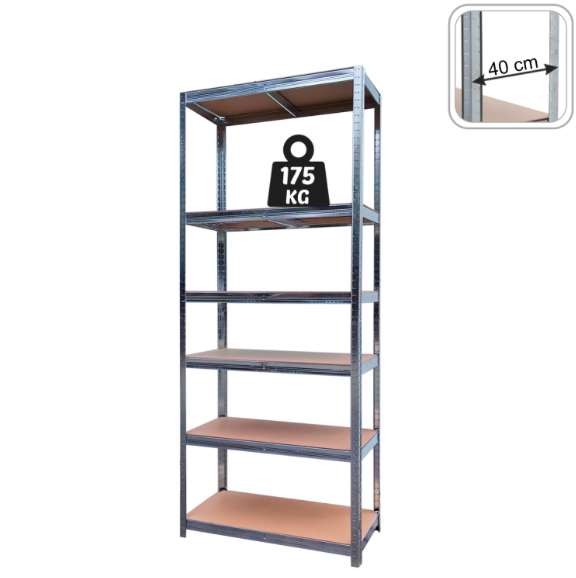 Kovový úložný regál se 6 policemi 222 x 110 x 50 cm