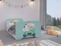 Wunderschönes Kinderbett mit mintfarbenem Kopfteil und Safaritieren 160 x 80 cm