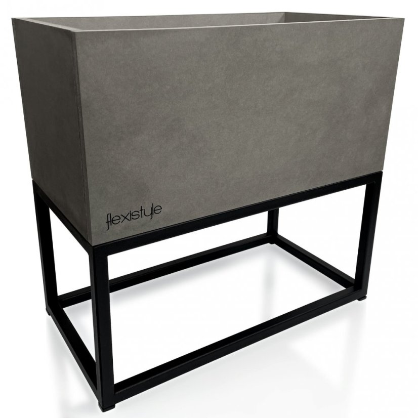 Eleganter breiter Blumentopf aus Metall in Grau LOFT FIORINO 42X22X40 cm