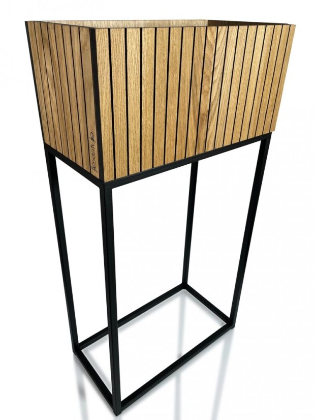 Moderný vysoký kvetináč  prírodnej dubovej dyhy LOFT FIORINO 42X22X80 cm