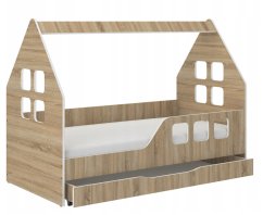 Kinderbettenhaus mit Schublade 160 x 80 cm in Eiche sonoma rechts