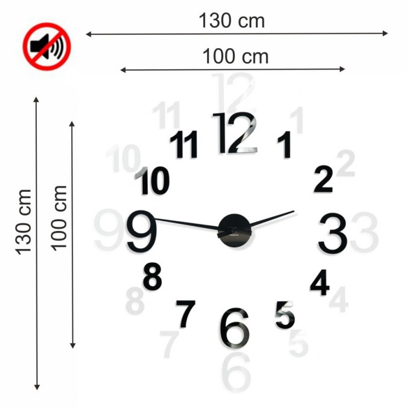 Design črna stenska ura, 130 cm