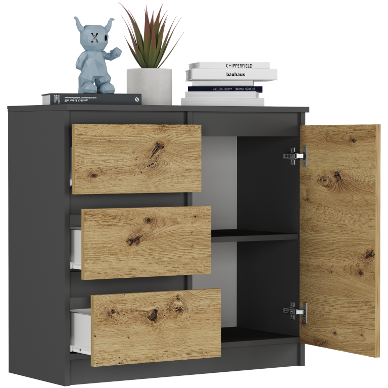 Komoda R-80-S3 se zásuvkami 80 cm - různé barevné varianty - Barva produktu: antracit mix bílá