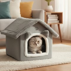 Patul de pluș pentru pisici cu pernă