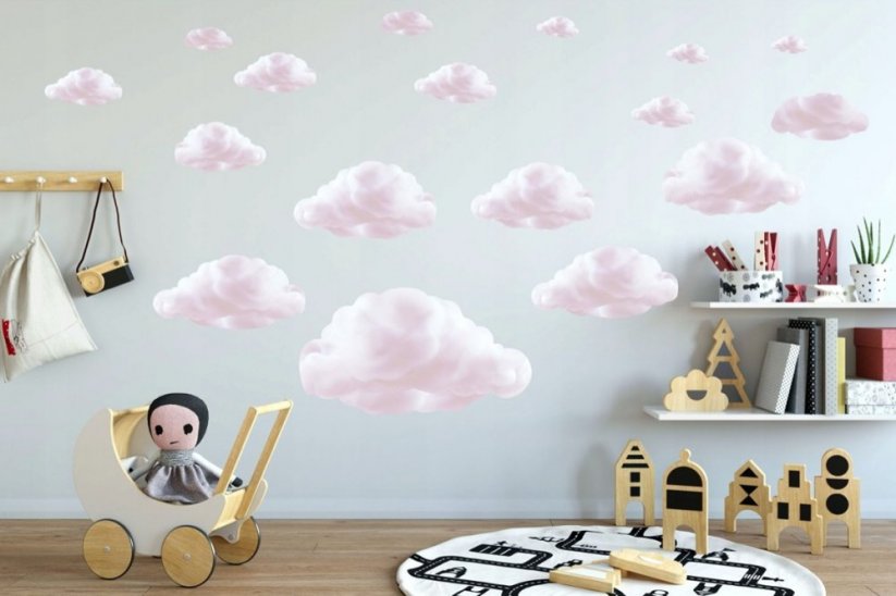 Autocolant drăguț de perete pentru copii Nori roz - Mărimea: 120 x 240 cm