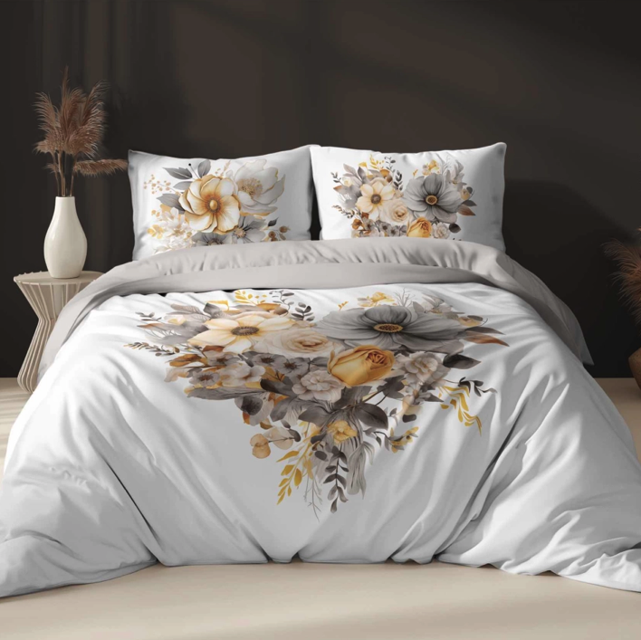 Fehér pamut ágynemű finom virágos szívvel