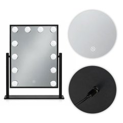 Černé kosmetické zrcátko v hollywoodském stylu s LED osvětlením a dotykovým ovládáním – 30 x 40 cm