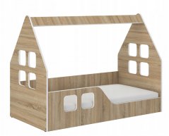 Kinderbett Montessori Haus 140 x 70 cm in Eiche sonoma Dekor links
