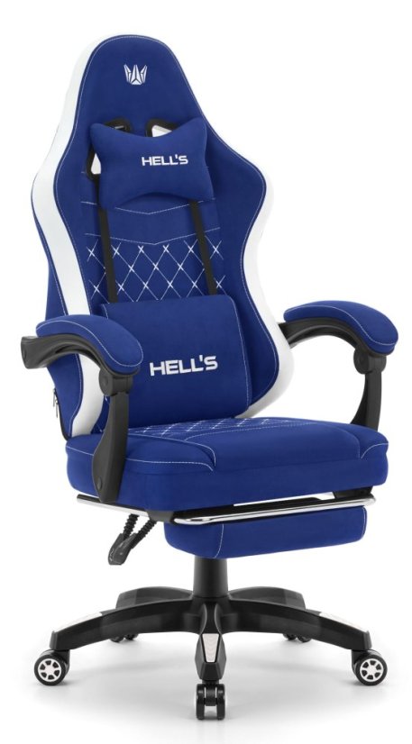 Kényelmes játék- és irodai szék HC-1015 lábtartóval - kék színű