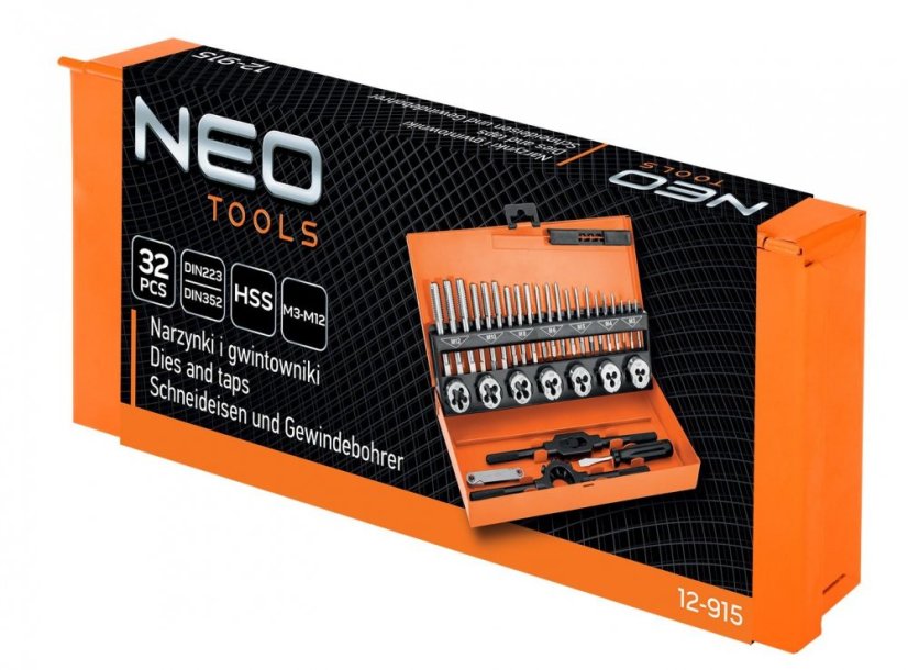 Szerszámok és csapok M3-M12, 32 darabos HSS készlet tokban 12-915 NEO