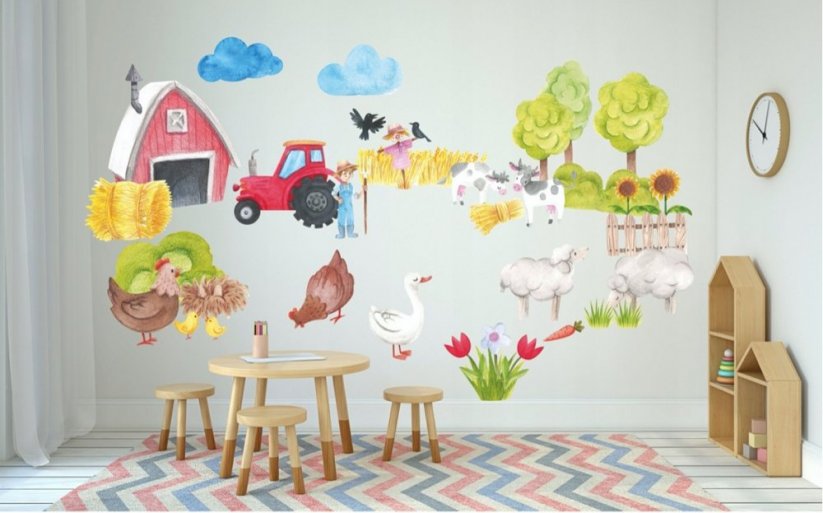 Adesivo decorativo da parete per bambini con disegni fattoria - Misure: 60 x 120 cm