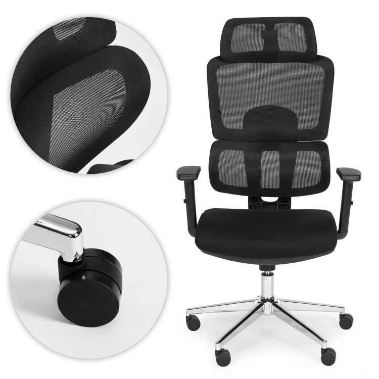 Scaun de birou ergonomic din plasă cu tetieră reglabilă