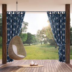 Cortina impermeabil albastru închis pentru foișor cu model decorativ