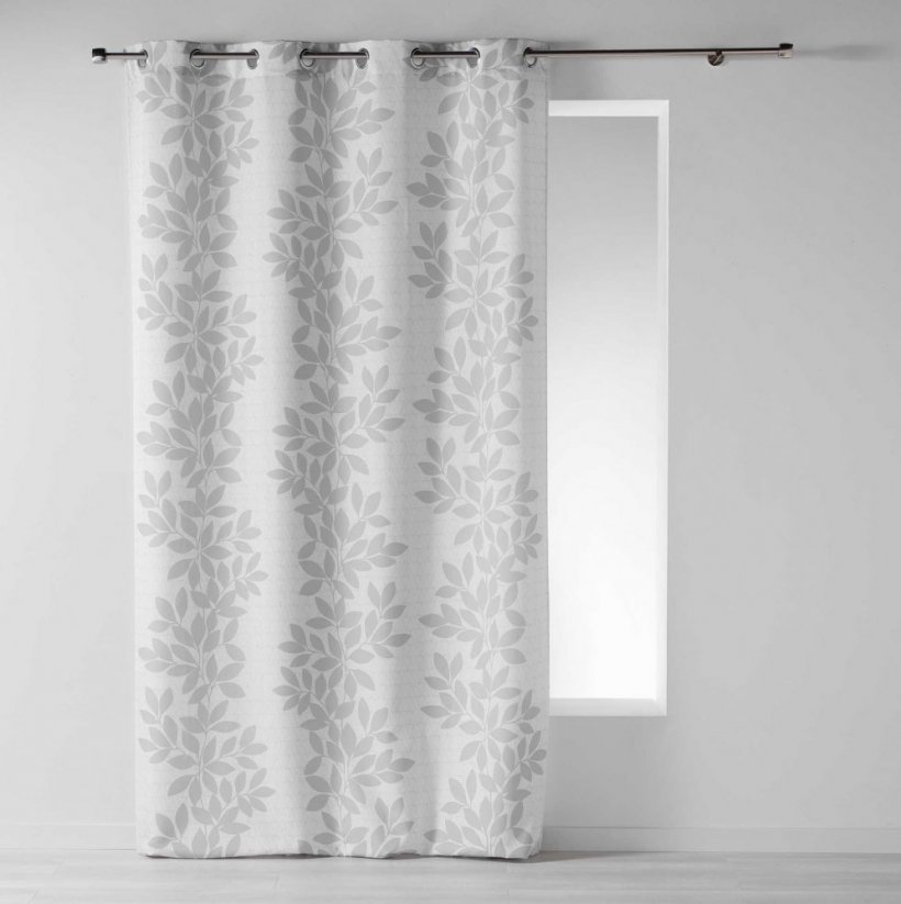 Hochwertiger weißer Vorhang mit grauen Blättern 140 x 260 cm
