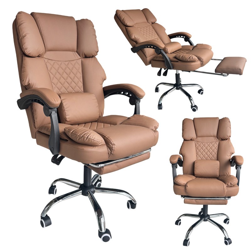 Pohodlné kancelářské křeslo s opěrkou nohou a masážní funkcí - hnědá ekokůže