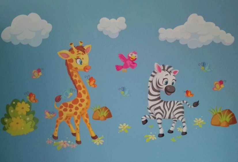 Rozprávková detská nálepka na stenu - safari so zvieratkami