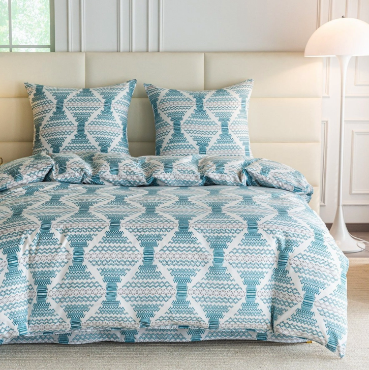 Biele syntetické bavlnené obliečky s boho vzorom v tyrkysovo-modrých tónoch