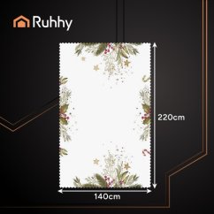 Weihnachtliche weiße Tischdecke mit festlichem Druck - 140 x 220 cm