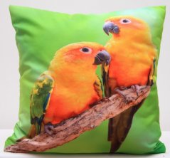 Povlaky na polštář zelené barvy s oranžovými papoušky