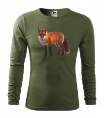 Ловна памучна тениска с принт на лисица с дълъг ръкав