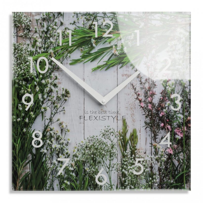 Декоративен стъклен часовник с ливадни цветя, 30 см