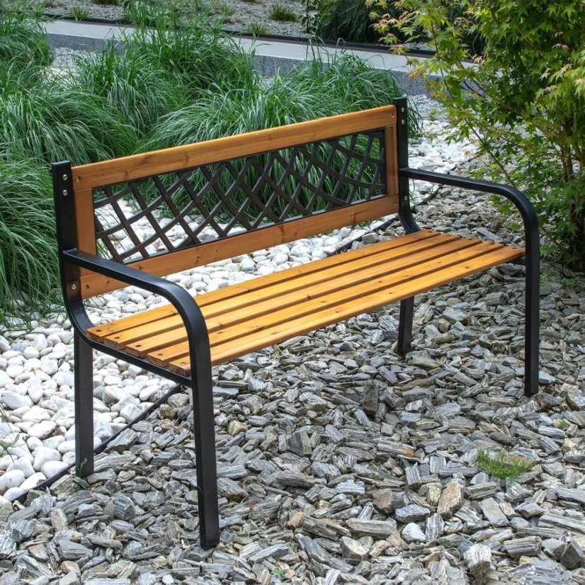 Drevená záhradná lavica s kovovým rámom 118 x 60 x 85 cm