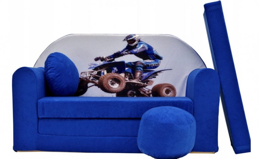 Canapea albastră pentru copii 98 x 170 cm Quad bicicletă