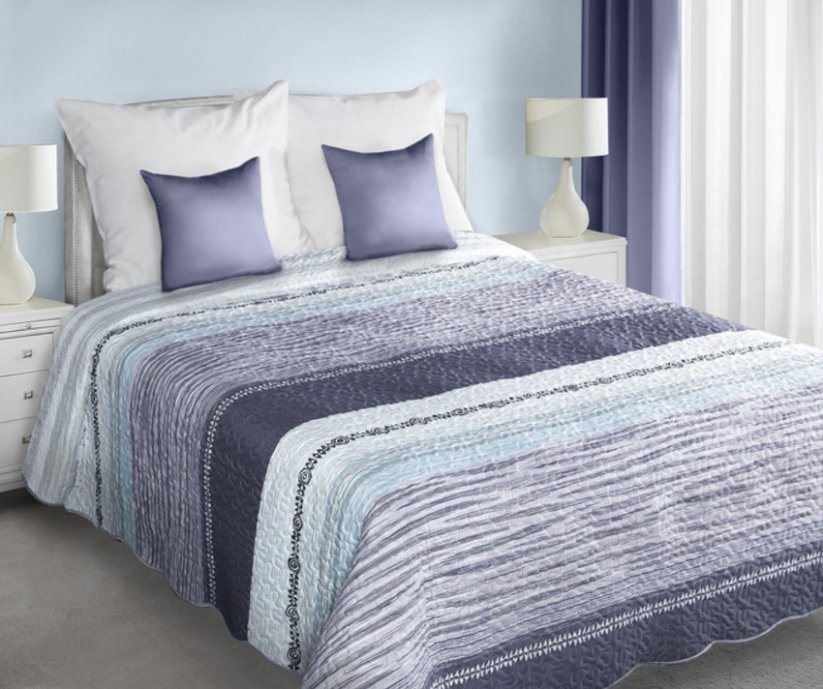 Obojstranná prikrývka na manželskú posteľ s fialovými pruhmi 
