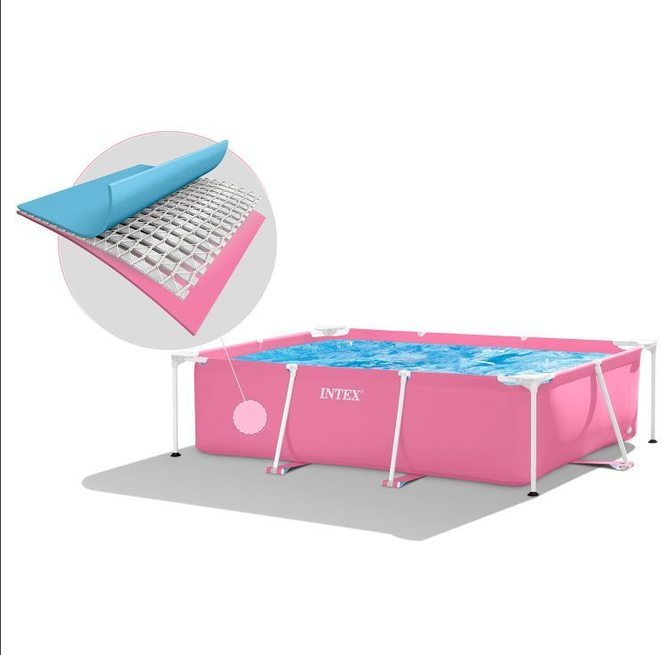 Nagy kerti medence rózsaszín, téglalap alakú kerettel 220 x 150 cm 