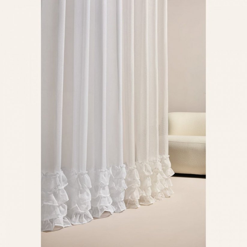 Бяла завеса Flavia с волани и сребърни втулки 350 x 250 cm
