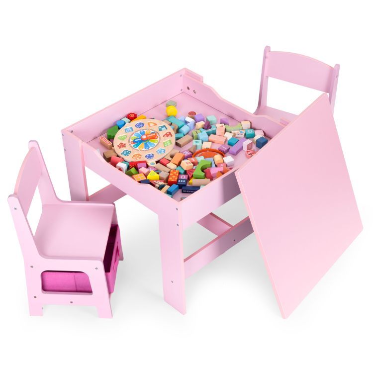 Pratico tavolo per bambini 2in1 con due sedie e spazio di archiviazione