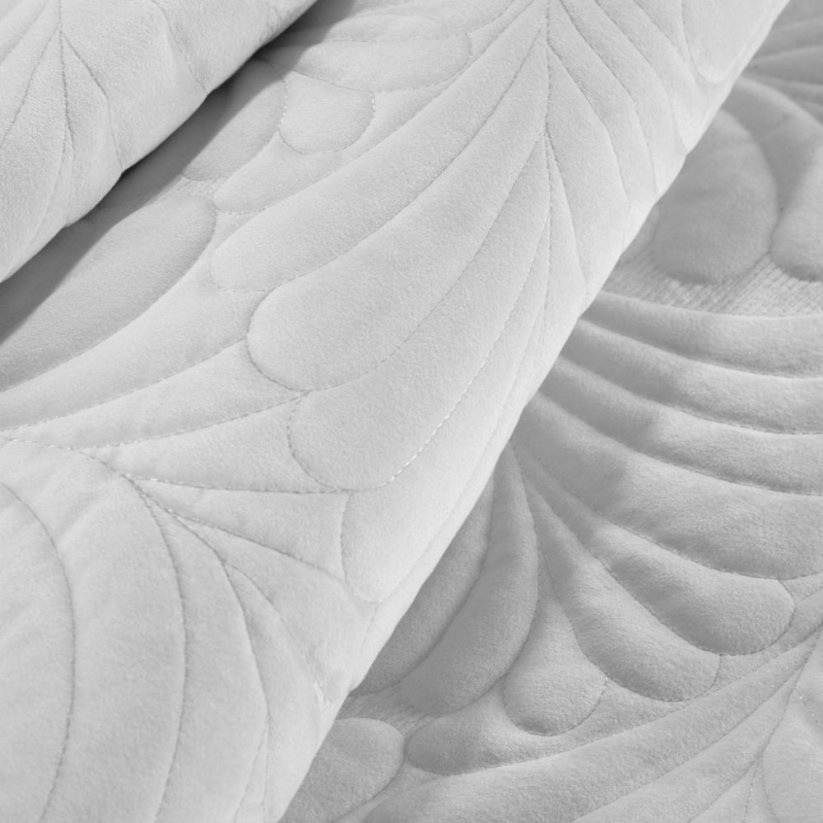 Cuvertură de pat fenomenală din catifea albă, cu un motiv de frunze