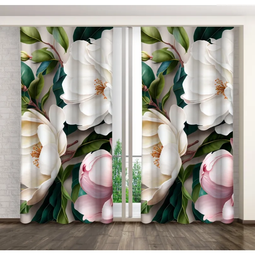 Dekoračný záves s výrazným vzorom magnólií